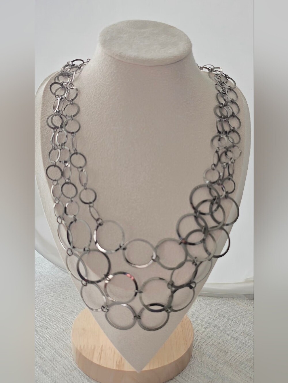 Multi-Strand Gunmetal Circle Link Necklace